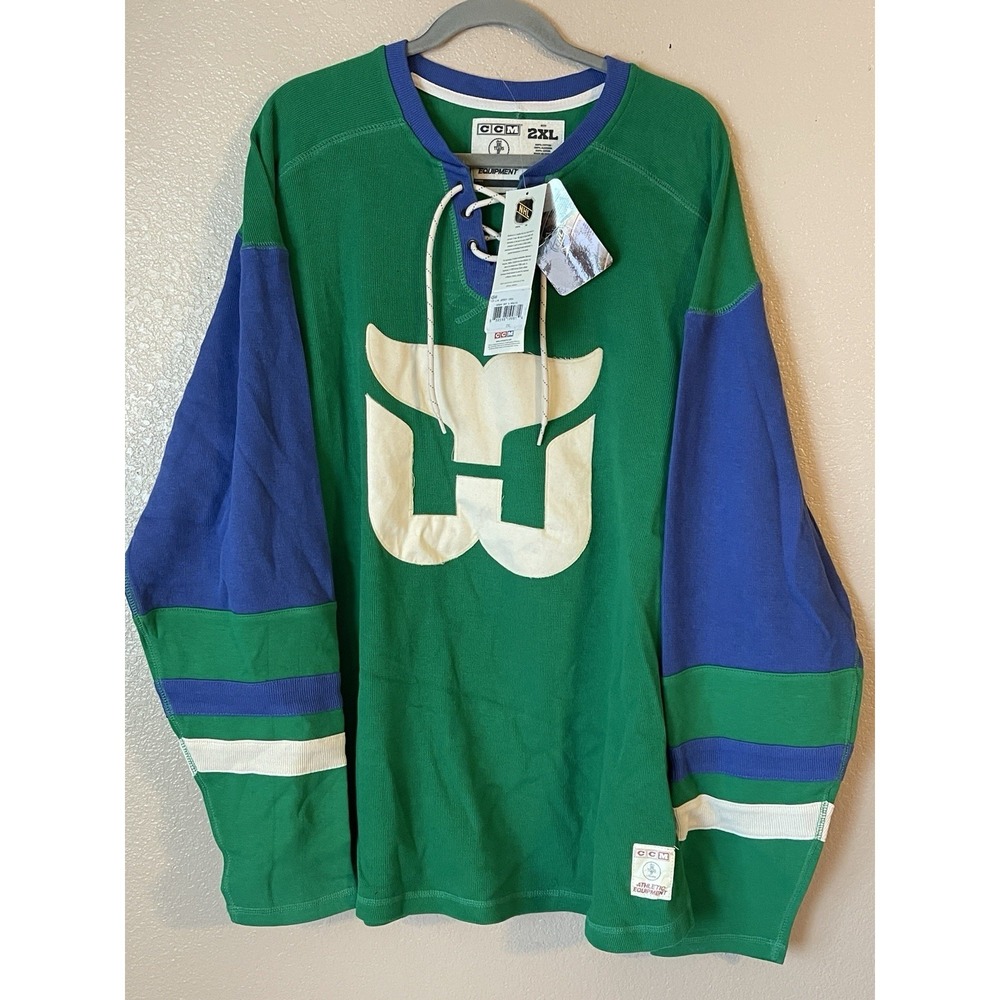Men's 2XL NWT Hartford Whalers CCM Vintage Throwback Lace Up Jersey Green